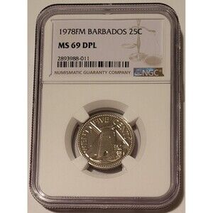 Barbados 1978 FM 25 Cents MS69 DPL Low Mintage